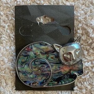 Silver and Multicolor Cat Brooch